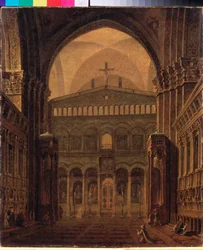 Interior del Templo de Jerusalén - Pintura de Maxim Nikiphorovich Vorobyev (Vorobiev) (1787-1855), óleo sobre lienzo