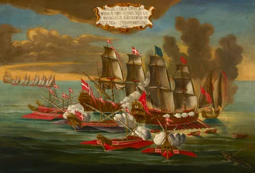 Captura de un barco turco por galeras y barcos de la Orden al mando de Fleurigny, frente a Trípoli (óleo sobre lienzo)
