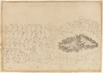 Rama y Lakshmana abrumados por flechas: Folio de la serie del Asedio de Lanka, ca. 1725