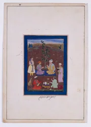 Encuentro de un príncipe con un santón musulmán, dinastía mogol, reinado de Jahangir, c.1610 (tinta, acuarela y oro sobre papel)