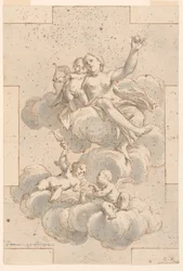 Diseño para una pintura de techo, Venus, Cupido y Putti