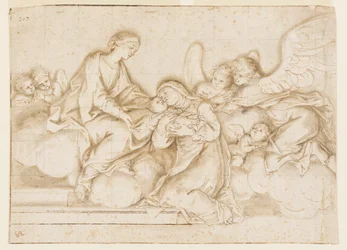 Diseño para una Pintura Mural Monocromática, Iglesia de Corpus Domini, Bolonia, Italia, Santa Caterina Vigri Recibe al Niño de la Virgen