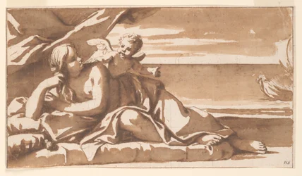 Estudio para una pintura sobrepuerta, Ariadna viendo la llegada del barco de Baco