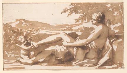 Estudio para una pintura de sobrepuerta, Cupido quita una espina del pie de Venus