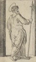San Judas, sosteniendo una alabarda en su mano derecha, de la serie 
