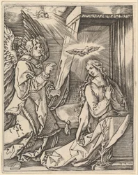 La Anunciación, a la izquierda el arcángel Gabriel se acerca a la Virgen orante..., ca. 1500-1534