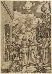 La Visitación, lámina 8 de la Vida de la Virgen