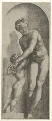 Venus y Amor de pie en un nicho