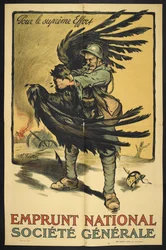 Imagen de un soldado francés estrangulando a un gran pájaro (que representa a Alemania).