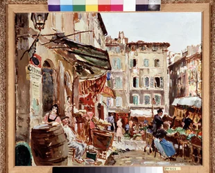 Le marche place de Lenche a Marseille Pintura de Marcel Leprin (1891-1933) Dim. 50x61 cm Mención obligatoria: Colección Fundación Saludos de Provenza, Marsella
