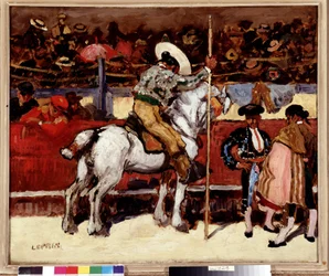 Picador y matador en la plaza de toros. Pintura de Marcel Leprin (1891-1931) Dim. 50x61 cm Mención obligatoria: Colección fondation regards de Provence, Marsella