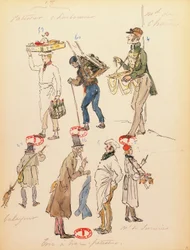 Francia, París, boceto de vestuario para los figurantes de la ópera La boheme de Giacomo Puccini (1858-1924), representación en la Ópera Cómica de París, 13 de junio.
