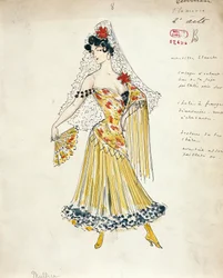 Francia, París, Boceto de traje para bailarinas de flamenco para Carmen de Georges Bizet