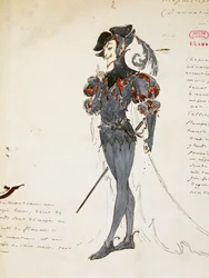 Mefistófeles, boceto de vestuario (1866-1937) para La condenación de Fausto de Hector Berlioz (1803-1869).