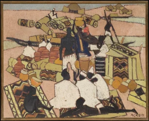 El mercado de alfombras de Mopti (óleo sobre lienzo)