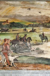 Escena de caza, detalle de la Visita de Cristiano I de Dinamarca a Bartolomeo Colleoni, Salón de Honor