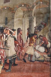 Escena de caza, detalle de la Visita de Cristiano I de Dinamarca a Bartolomeo Colleoni, Salón de Honor