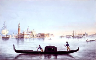 Góndola veneciana, grabado por Brizeghel