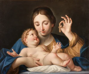 La Virgen mostrando una pequeña cruz a Jesús (óleo sobre lienzo)
