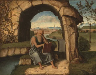 San Jerónimo en el desierto (óleo sobre tabla)