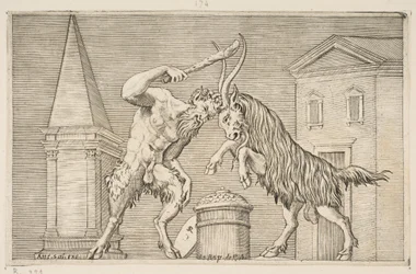 Un sátiro y un carnero atacándose, el sátiro blandiendo un garrote con su mano derecha, ca. 1515-27