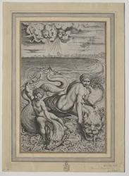 Love and Cupid Carried by Dolphins