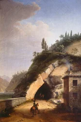 Vista de la casa y primera galería de Varenna en Bellano, de Marco Gozzi (1759-1839), óleo sobre lienzo