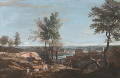 Paisaje pastoral extenso, ca. 1700-1730.