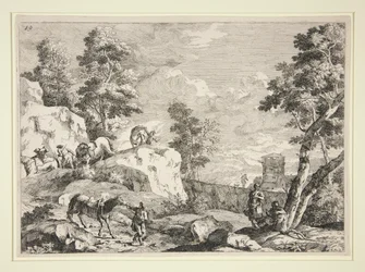 paisaje con cuatro jinetes