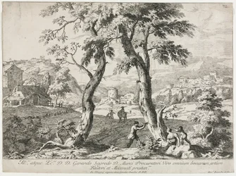 Vista de un pueblo con figuras en primer plano, 1723