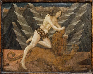 Cassone con escena de batalla y escenas de los trabajos de Hércules, FLorence, Itlay, c.1460 (temple, gesso y madera)