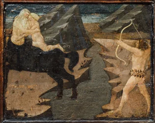 Cassone con escena de batalla y escenas de los trabajos de Hércules, FLorence, Itlay, c.1460 (temple, gesso y madera)