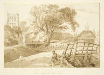 Vista de la Catedral de Bristol desde cerca del muelle o punto de Mansfield