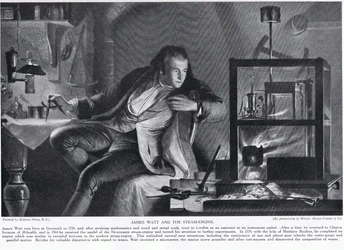 James Watt y la máquina de vapor, ilustración de «Hutchinson