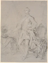 Boceto de retrato de cuerpo entero. Trabajo preliminar para el retrato de la familia de Chr. VI (Rosenborg)? Federico V como príncipe heredero