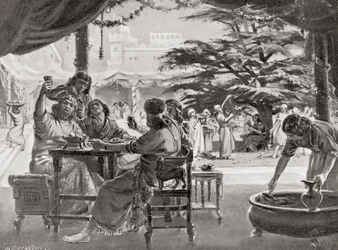 Regocijo en Babilonia por la reconstrucción de la ciudad por Esarhaddon, de la Historia de las Naciones de Hutchinson, pub.1915