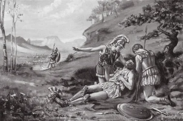 La muerte de Epameinondas, 362 a.C. (litografía)