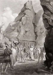 La celebración de un festival primaveral con una danza de culto para venerar a las diosas madres hititas, de la Historia de las Naciones de Hutchinson, pub.1915