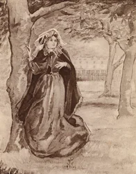 Elizabeth Barrett Browning, poetisa inglesa (litografía)