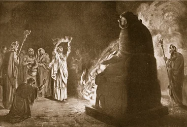 Sacrificio fenicio a Moloc, ilustración de "Hutchinson