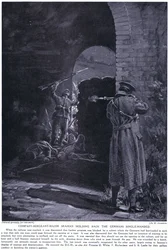 El Sargento Mayor de la Compañía Seaman gana una M.C.D. por contener en solitario un ataque alemán en febrero de 1915 (litografía).