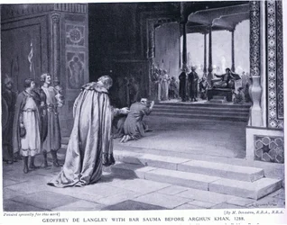 Geoffrey de Langley con Bar Sauma ante Arghun Khan 1288 d.C. (litografía)