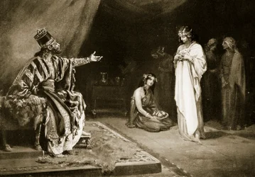 Matrimonio de una princesa asiria con Kara-Indash, rey de Babilonia, ilustración de la "Historia de las Naciones" de Hutchinson (litografía).