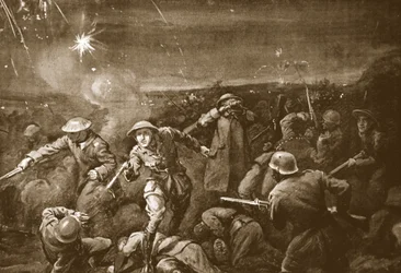 Capitán temporal A.C.T. White dirigiendo un contraataque y expulsando al enemigo de un reducto (litografía)