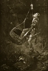 El conde de Kildare escapando de una fosa, c.1548, ilustración de "Hutchinson