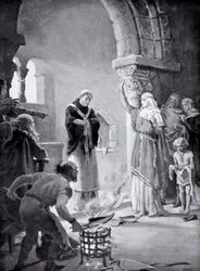 El juicio de las nueve rejas de arado, ilustración de «La historia de la nación»