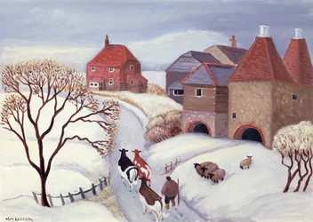 Llevar las vacas a casa en la nieve