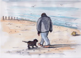 Paseando al perro - 05 (pluma y acuarela)