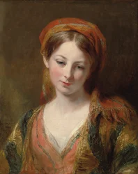 Retrato de una niña, se cree que es Henrietta Carpenter, busto, con vestido oriental, 1839