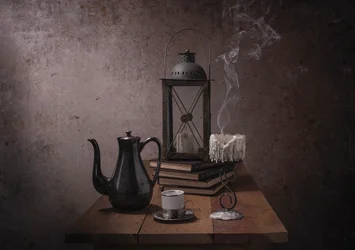 Café y luz de velas
